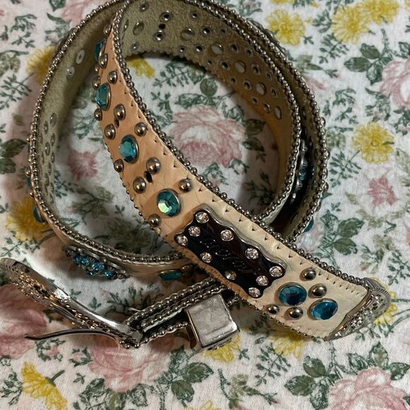 BHW Vintage Women’s White Leather Blue/Silver Rhinestone Studded Western/Cowgirl - Picture 12 of 12